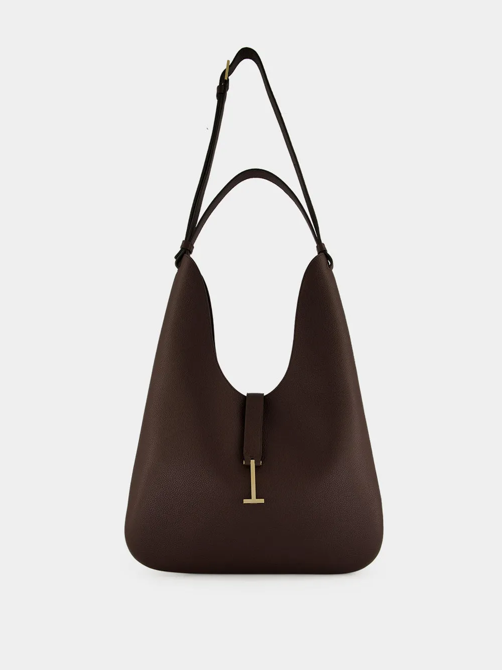 Chocolate Brown Grain Leather Hobo Bag sold by Fashion Clinic
