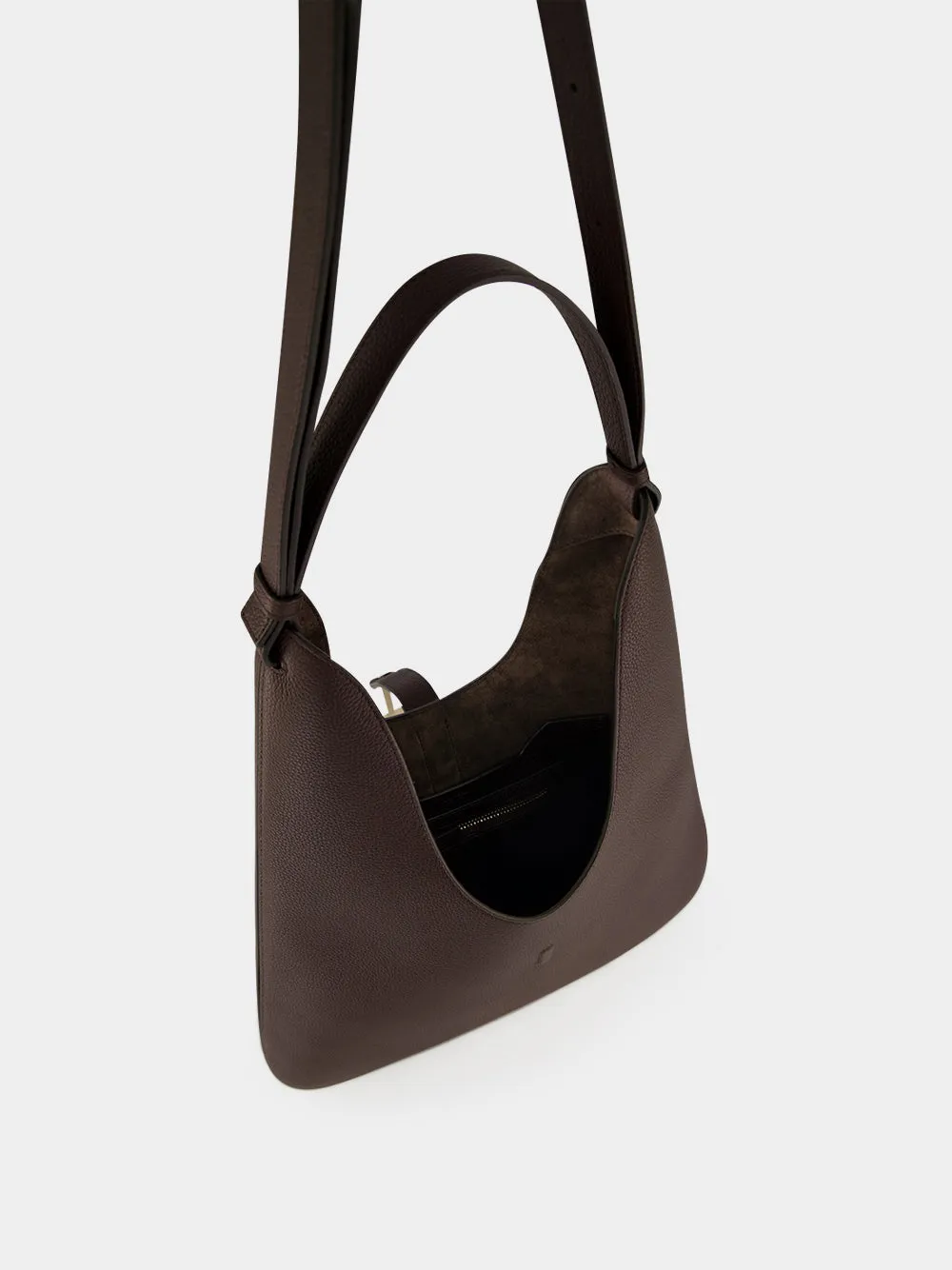 Chocolate Brown Grain Leather Hobo Bag sold by Fashion Clinic product image thumbnail 5