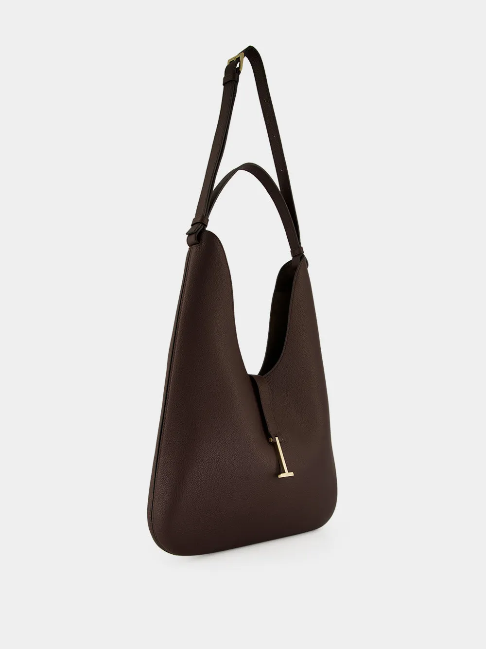 Chocolate Brown Grain Leather Hobo Bag sold by Fashion Clinic product image thumbnail 2