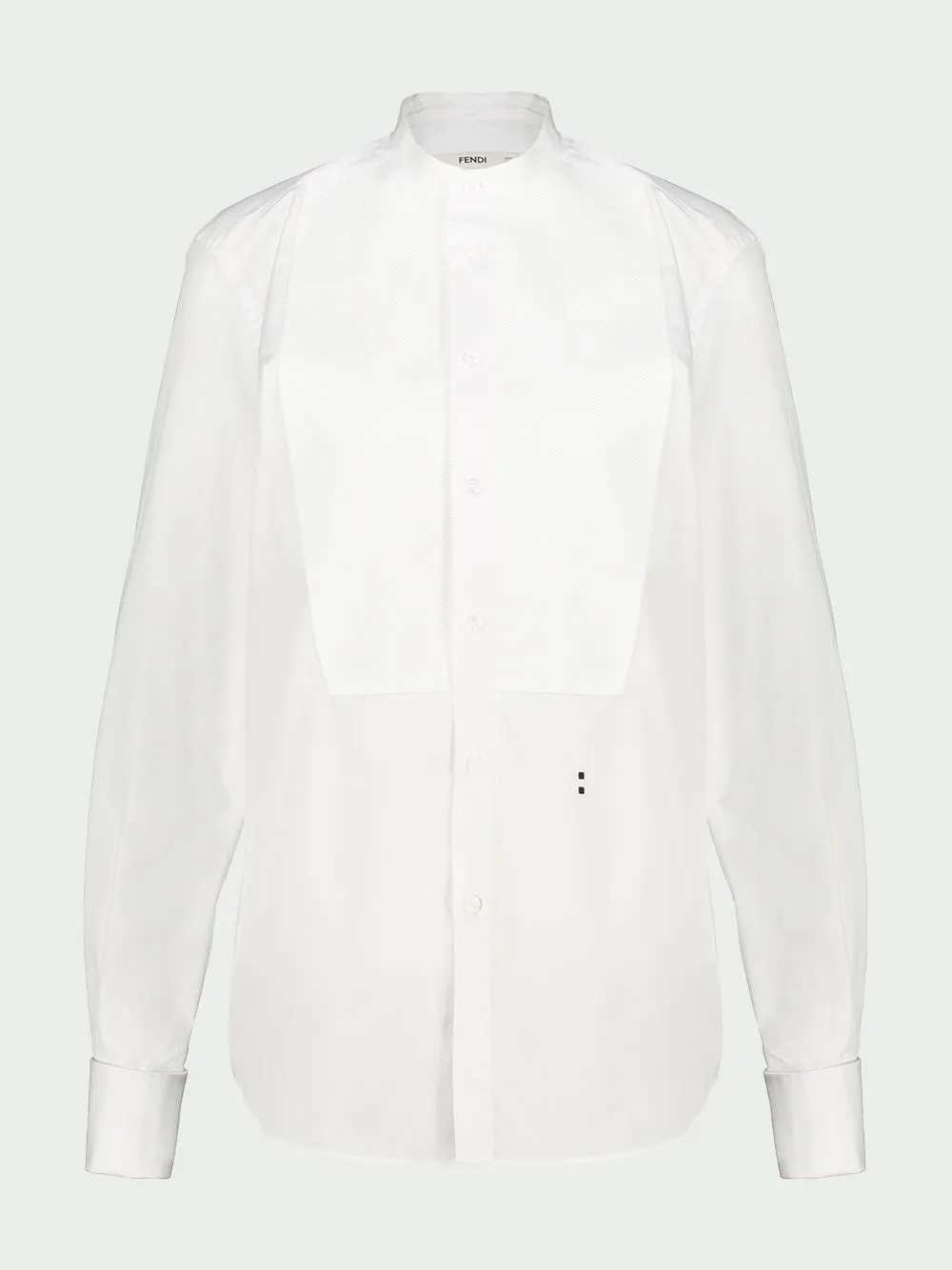 White Cotton Poplin Mandarin Collar Shirt sold by Fashion Clinic product image thumbnail 2