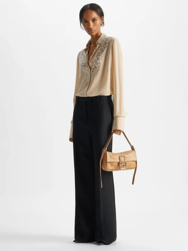Beige Silk Georgette Lace Trim Shirt made by Fendi