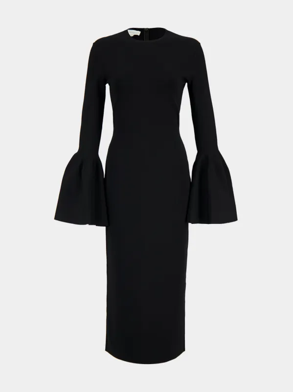 Black Knitted Midi Dress with Flared Sleeves made by Stella McCartney