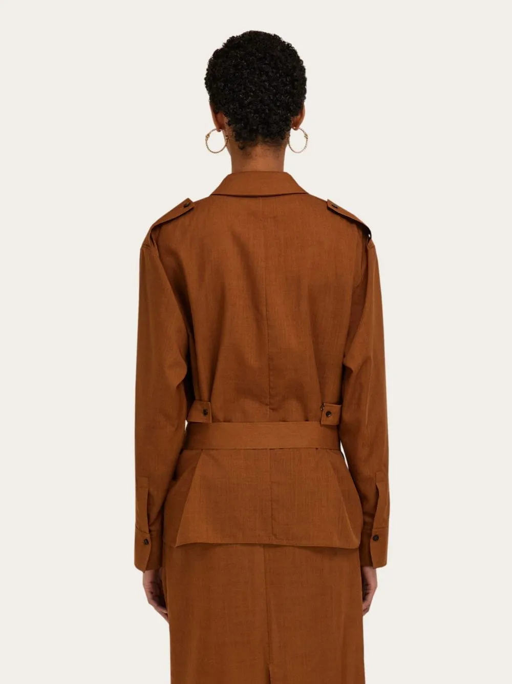 Cognac Belted Virgin Wool Blazer sold by Fashion Clinic product image thumbnail 3