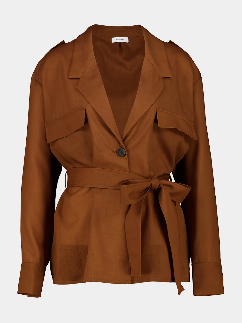 Cognac Belted Virgin Wool Blazer sold by Fashion Clinic product image thumbnail 2
