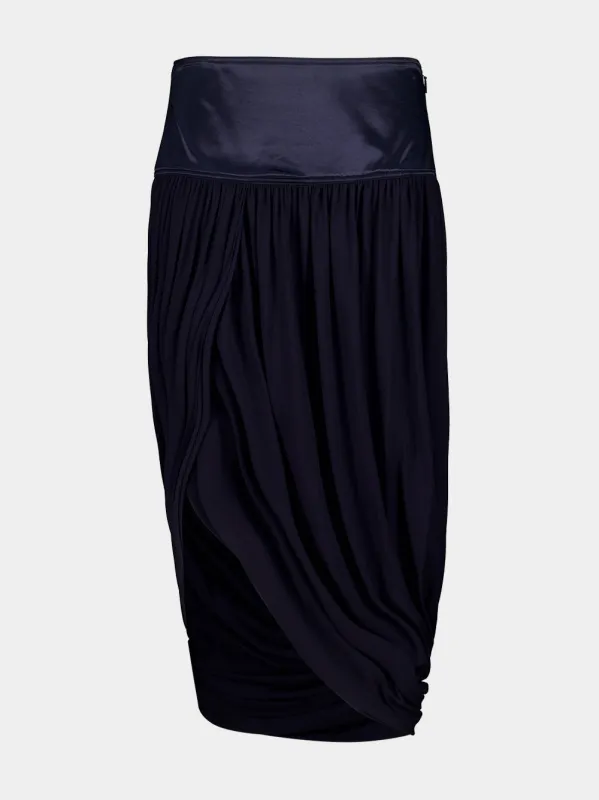 Dark Blue Draped Midi Viscose Skirt made by Salvatore Ferragamo
