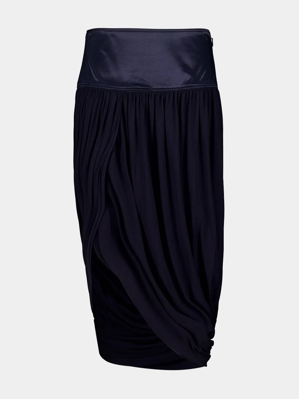 Dark Blue Draped Midi Viscose Skirt sold by Fashion Clinic