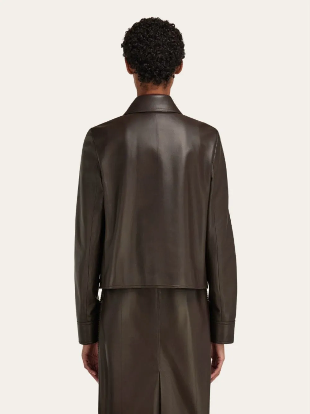 Espresso Boxy Nubuck Leather Jacket sold by Fashion Clinic product image thumbnail 3
