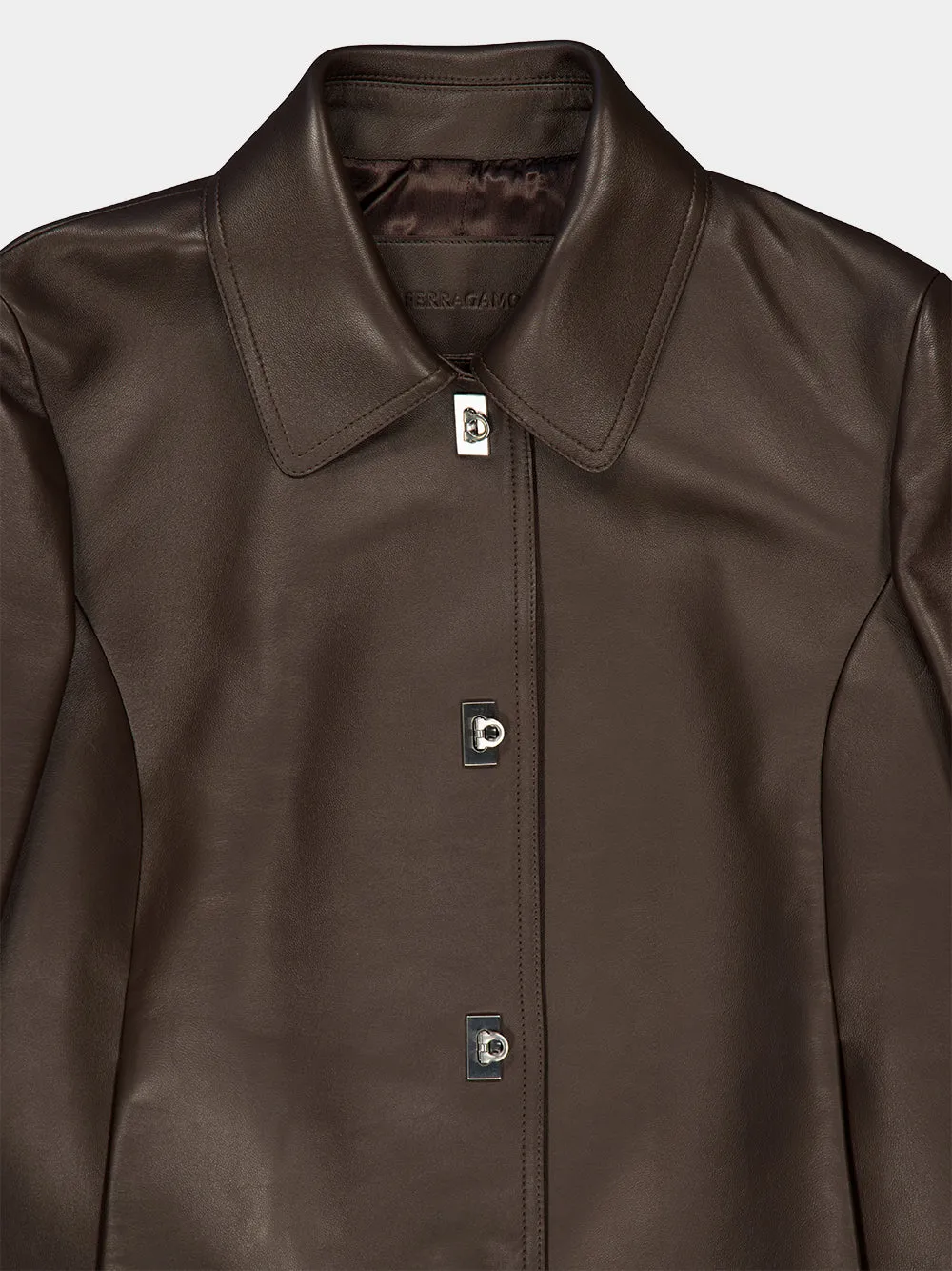 Espresso Boxy Nubuck Leather Jacket sold by Fashion Clinic product image thumbnail 5