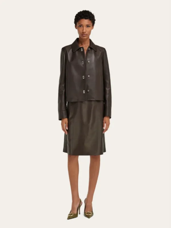 Espresso Boxy Nubuck Leather Jacket made by Salvatore Ferragamo