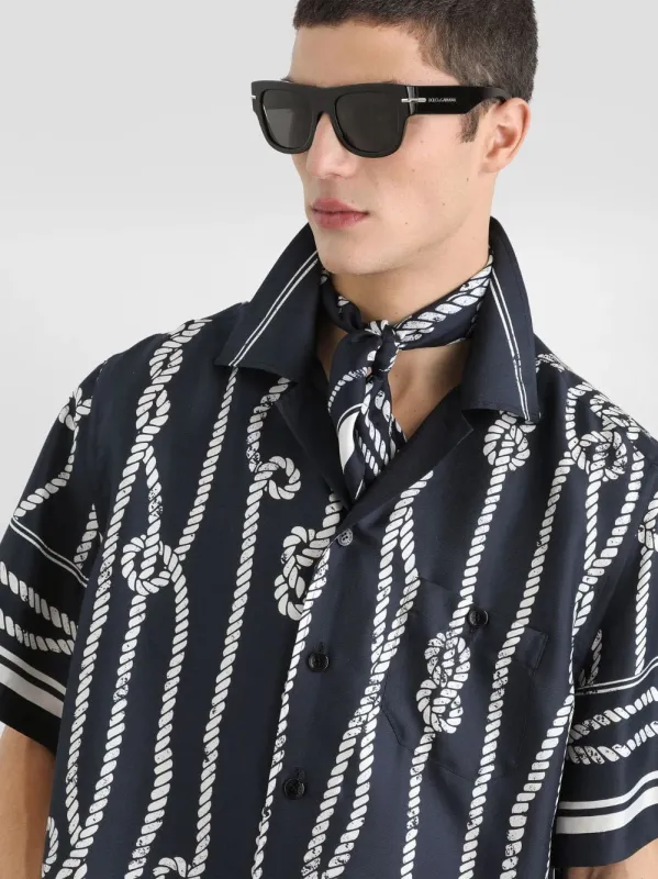 Blue Marina Print Silk Hawaii Shirt made by Dolce & Gabanna