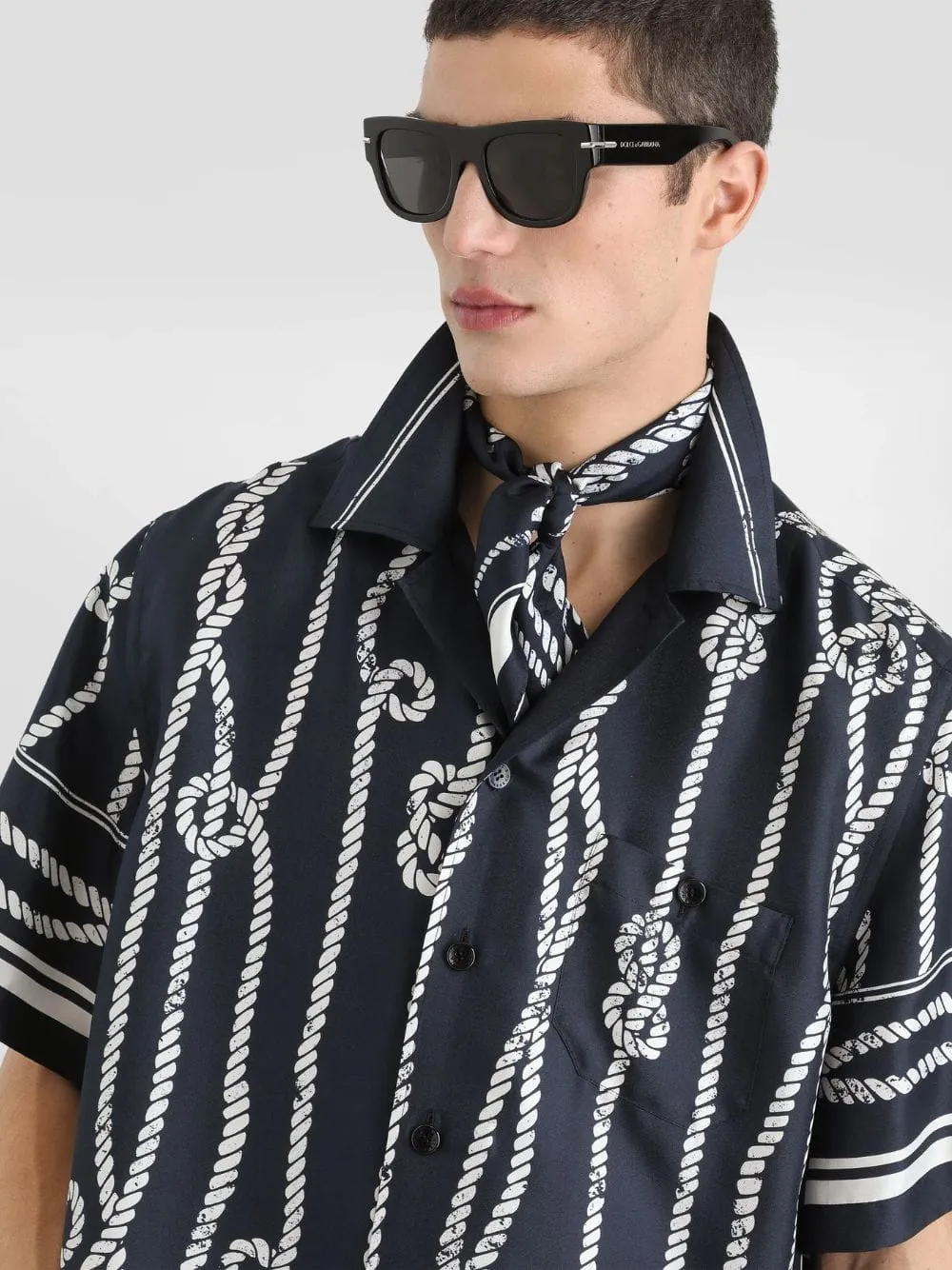 Blue Marina Print Silk Hawaii Shirt sold by Fashion Clinic