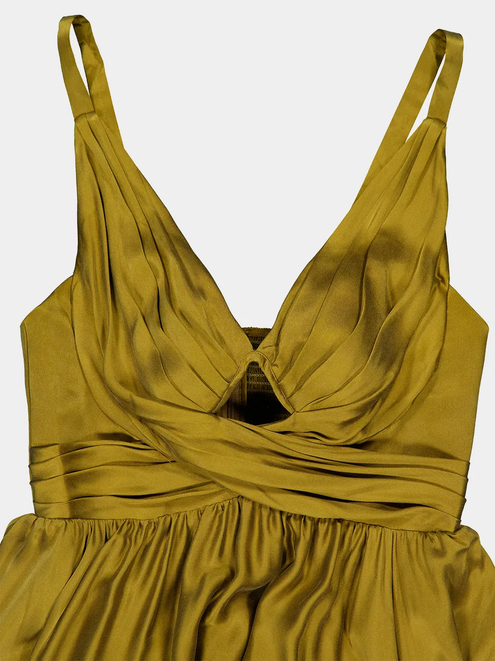 Olive Draped Silk Maxi Dress sold by Fashion Clinic product image thumbnail 3