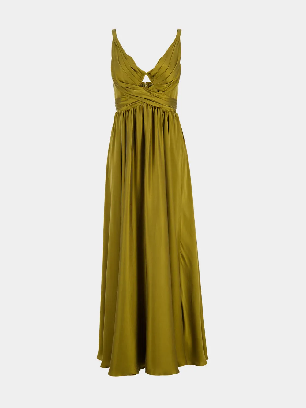 Olive Draped Silk Maxi Dress sold by Fashion Clinic