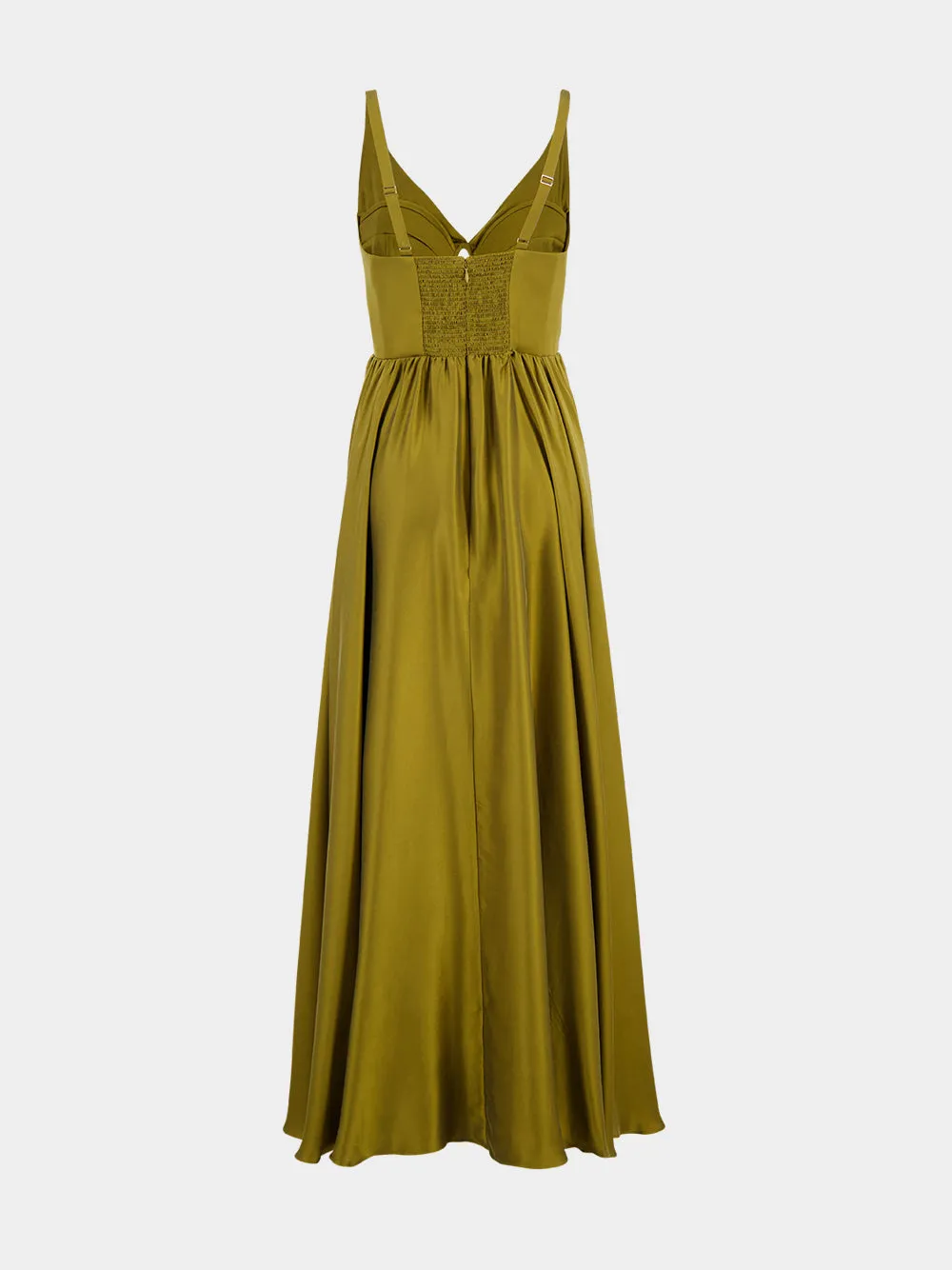 Olive Draped Silk Maxi Dress sold by Fashion Clinic product image thumbnail 2