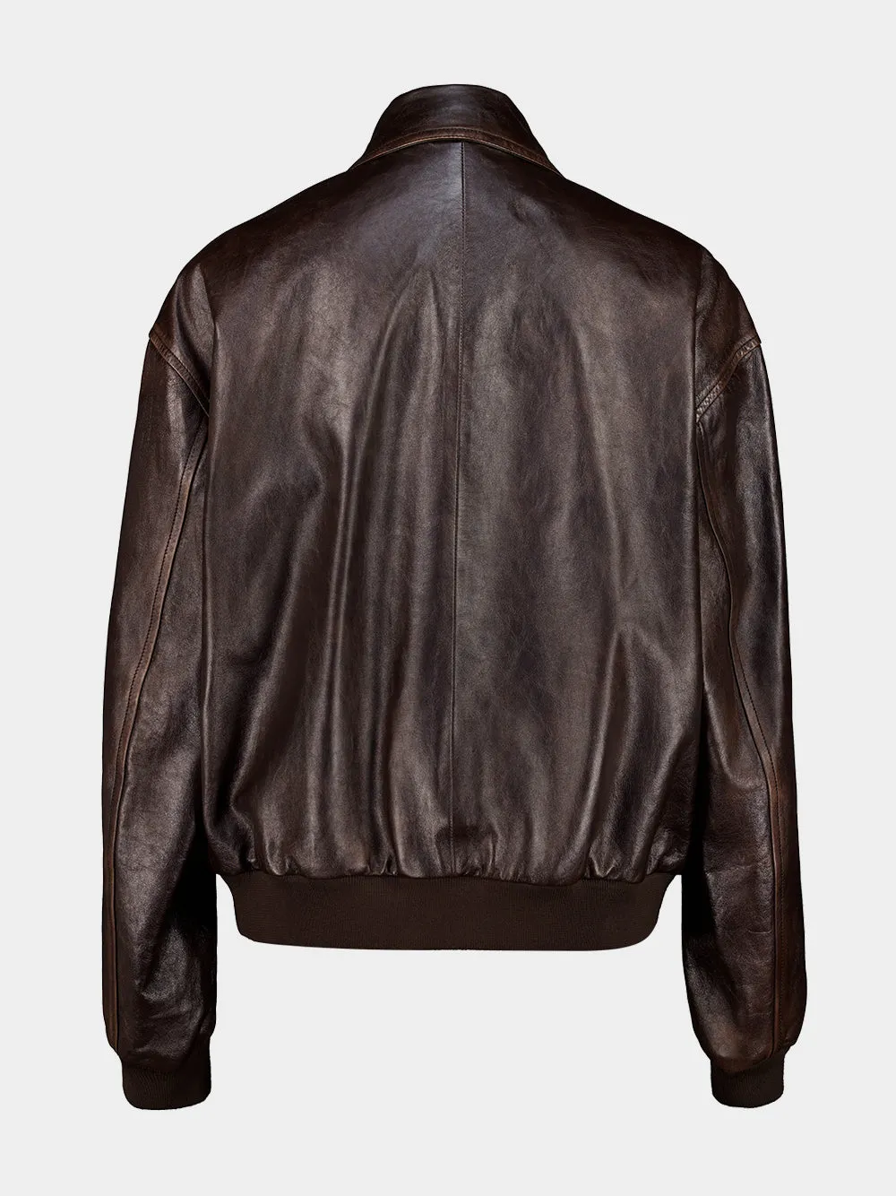 Brown Leather Bomber Jacket sold by Fashion Clinic product image thumbnail 2