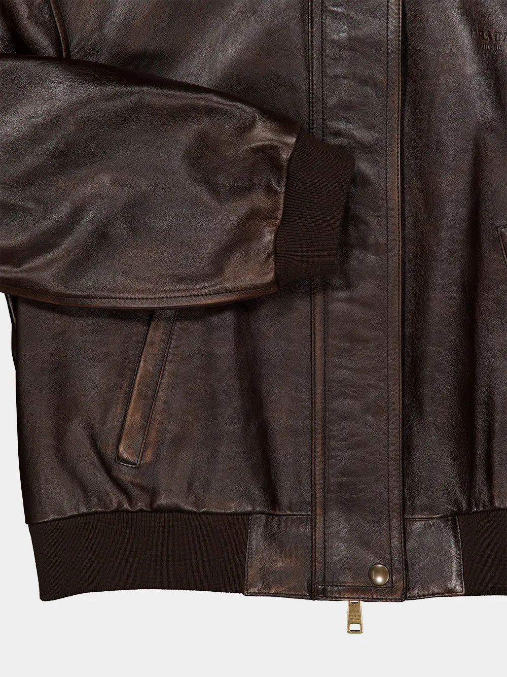 Brown Leather Bomber Jacket sold by Fashion Clinic product image thumbnail 4