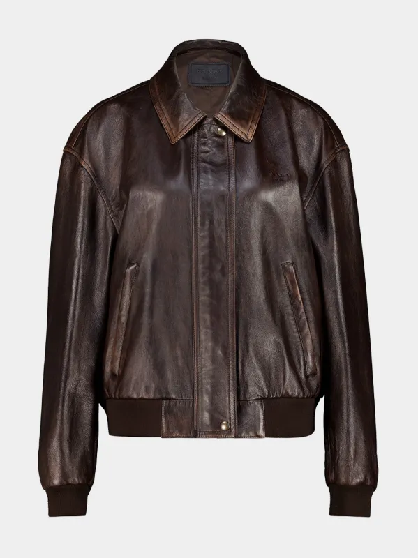 Brown Leather Bomber Jacket made by Prada