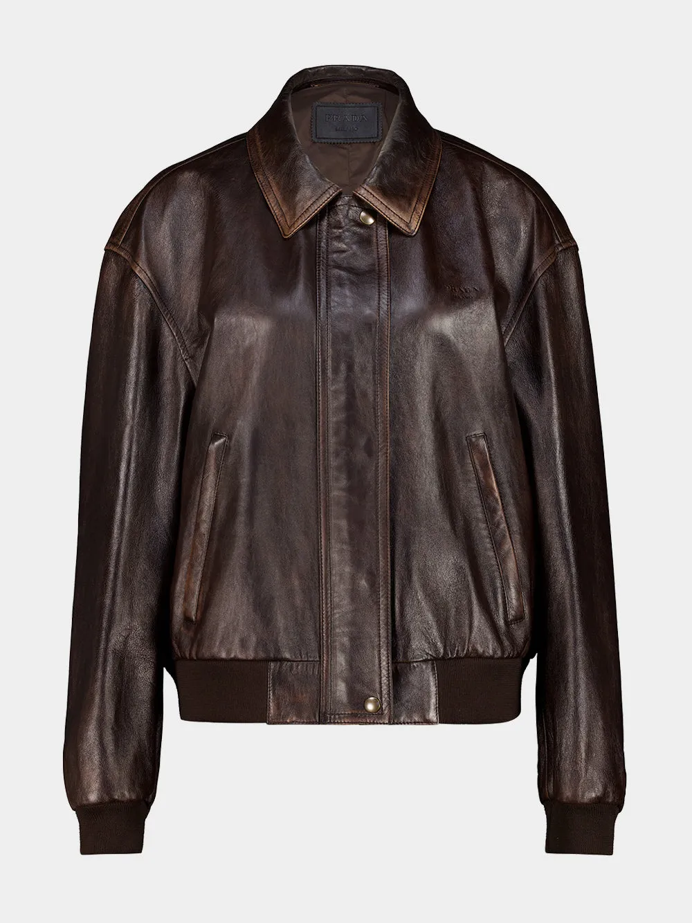 Brown Leather Bomber Jacket sold by Fashion Clinic