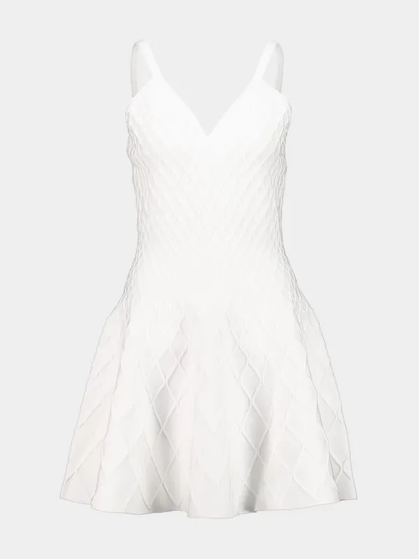 White Quilted Knit Mini Dress made by Balmain