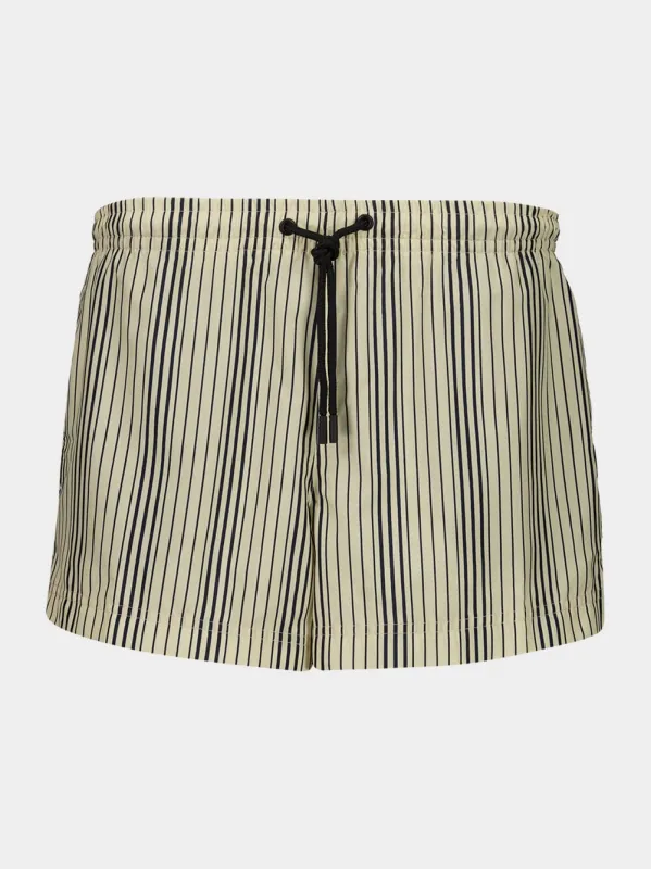 Cream Navy Striped Short Swim Shorts made by comma