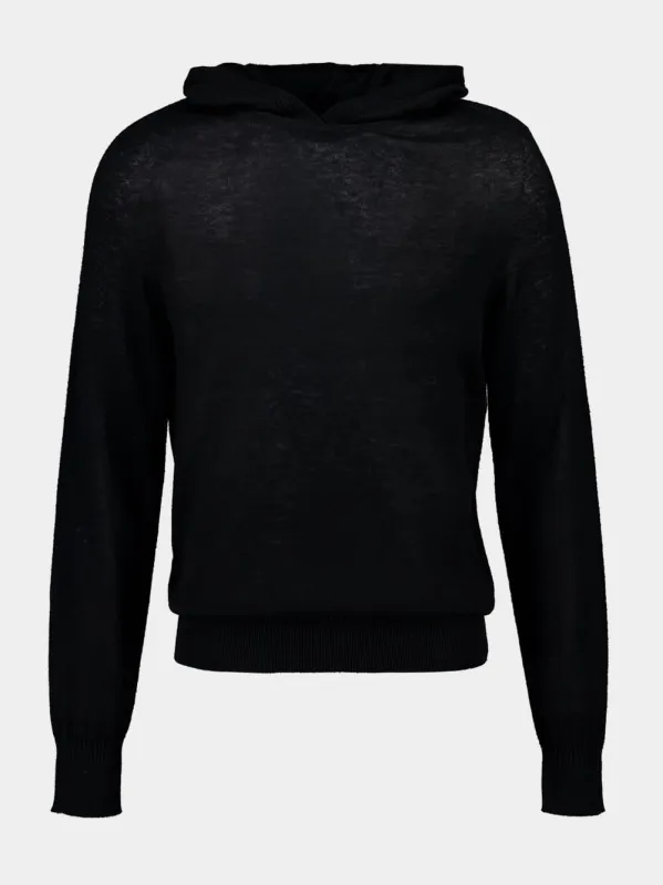 Black Wool Hooded Knit Sweater made by Fashion Clinic