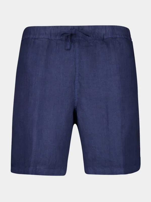 Navy Blue Linen Bermuda Shorts made by Fashion Clinic