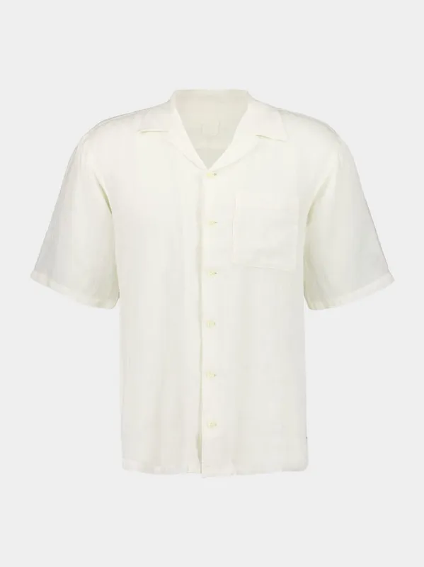 White Short-Sleeve Relaxed Fit Linen Shirt made by Fashion Clinic