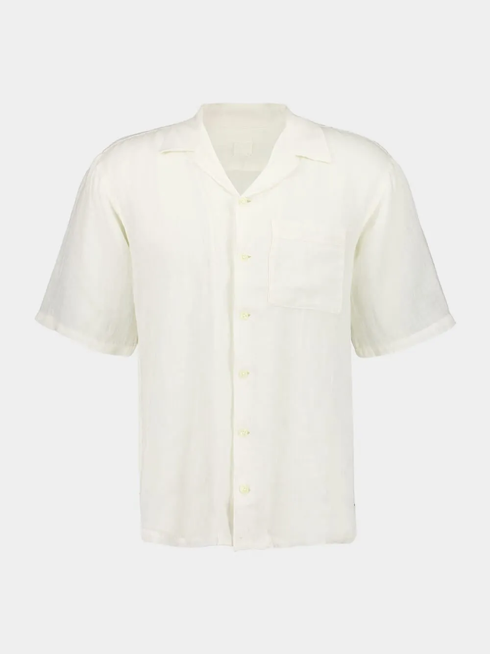 White Short-Sleeve Relaxed Fit Linen Shirt sold by Fashion Clinic