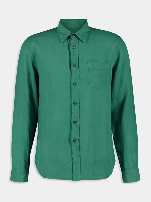 Regular Fit Green Linen Shirt made by Fashion Clinic