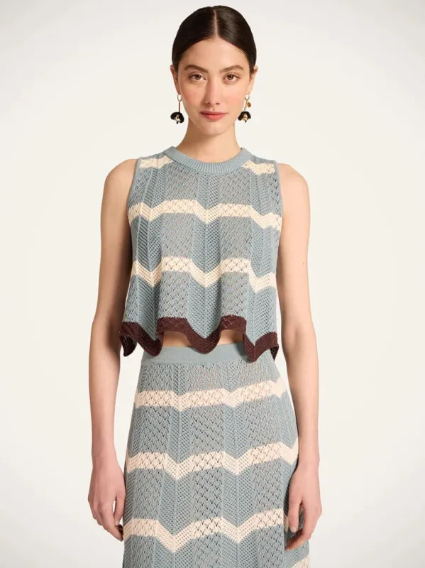 Color Block Blue and Ivory Cotton Knit Chevron Top made by LA DoubleJ