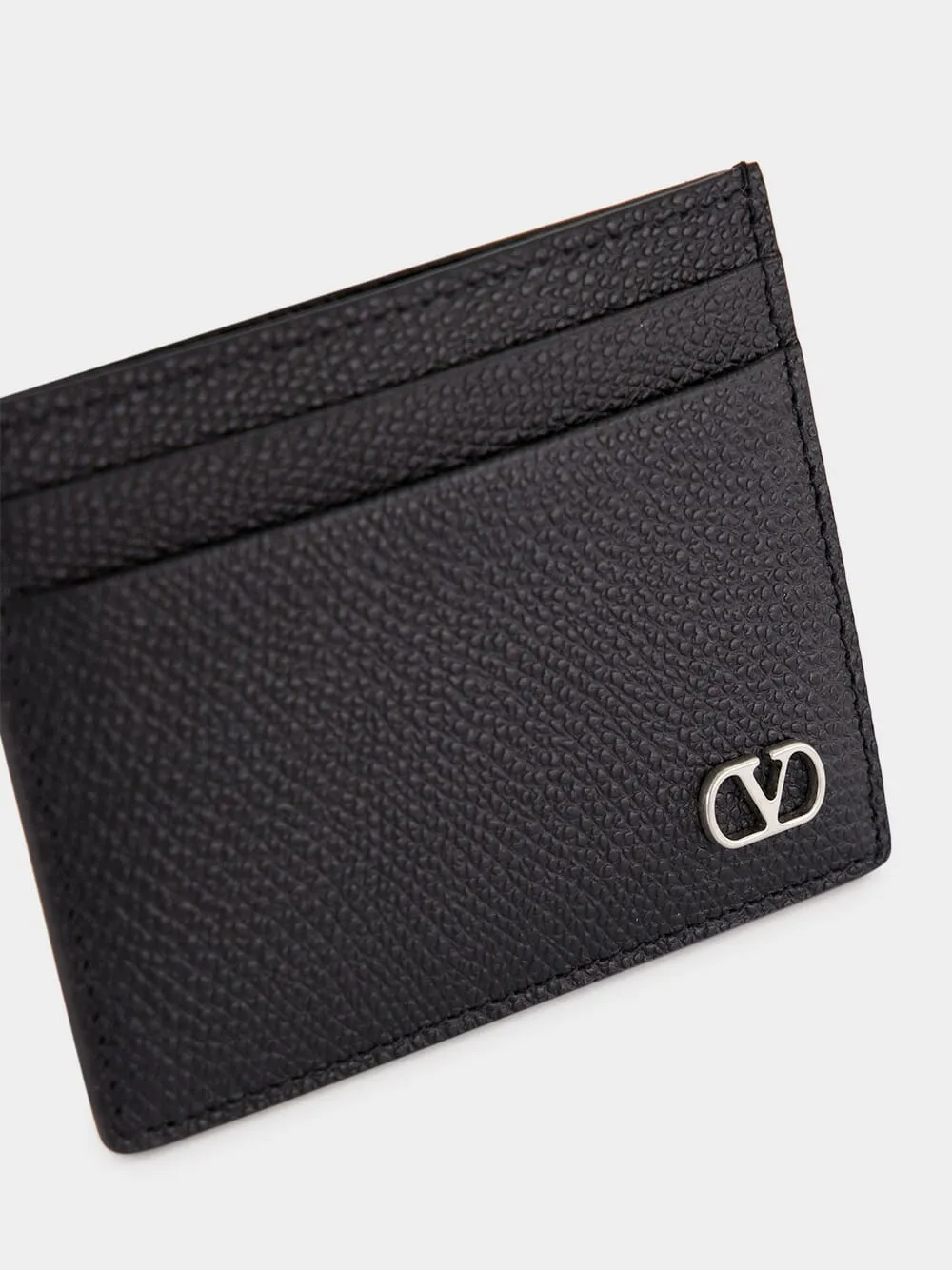 Black VLogo Signature Grainy Calfskin Cardholder sold by Fashion Clinic product image thumbnail 4