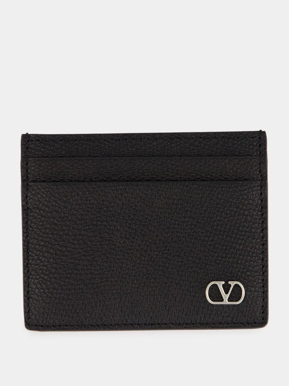 Black VLogo Signature Grainy Calfskin Cardholder sold by Fashion Clinic