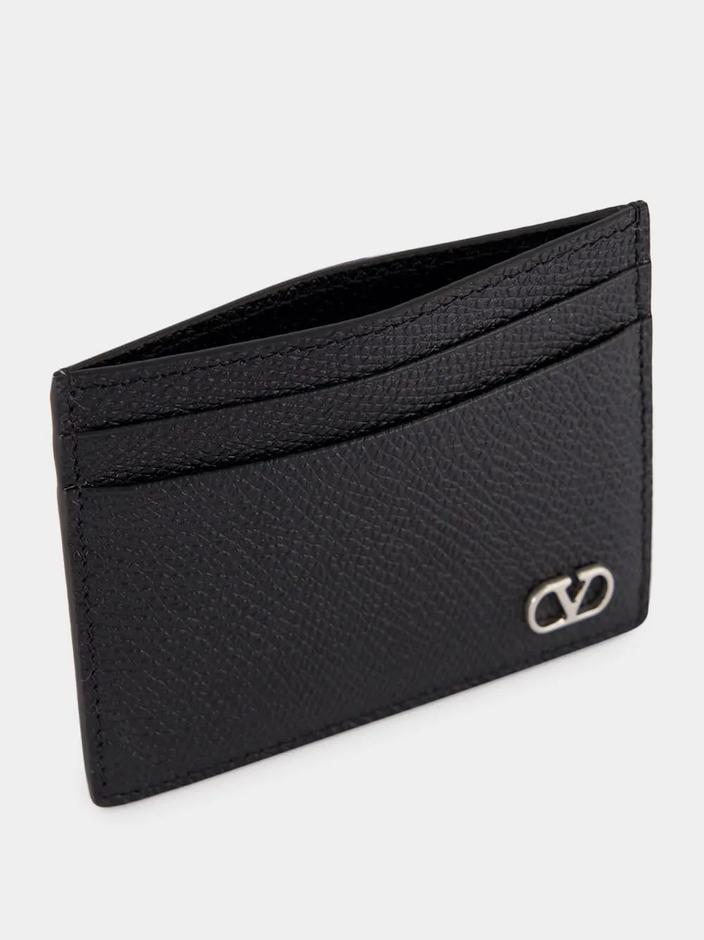 Black VLogo Signature Grainy Calfskin Cardholder sold by Fashion Clinic product image thumbnail 3