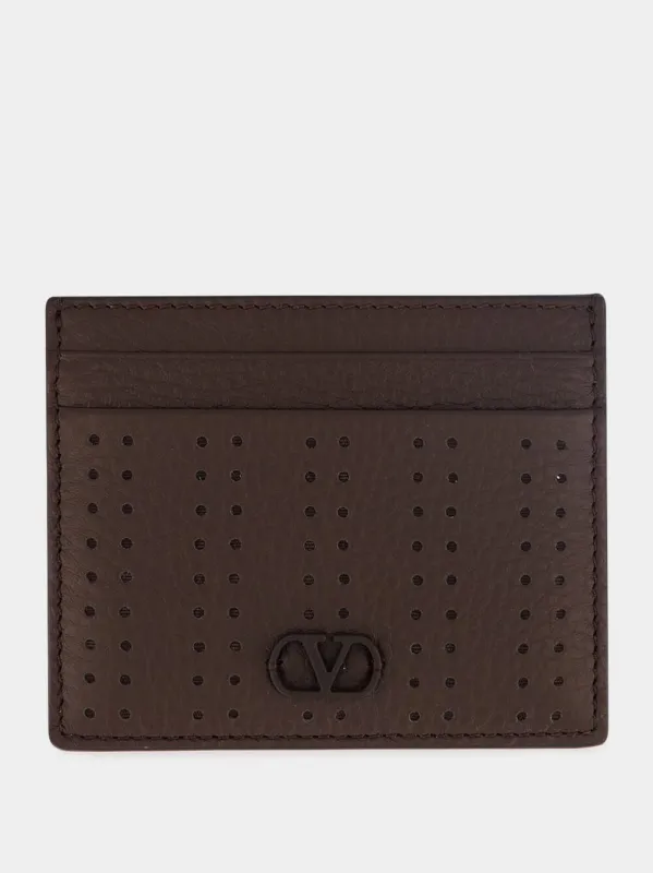 Dark Brown Perforated Leather Card Holder made by Valentino Garavani
