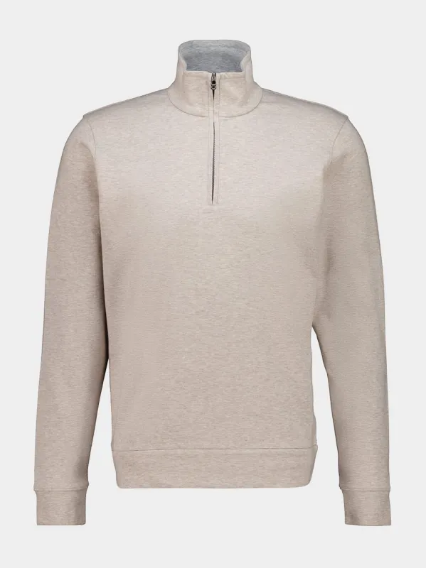 Biscuit Melange Isar Cashmere Half Zip made by Orlebar Brown