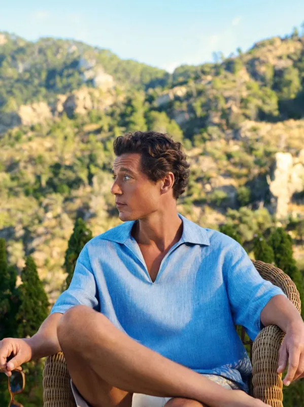Bergamo Blue Vincent Linen Shirt made by Orlebar Brown