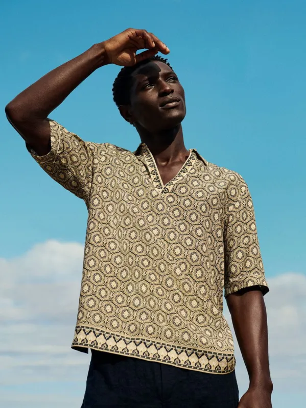 Bayleaf Green Passetto Print Shirt made by Orlebar Brown