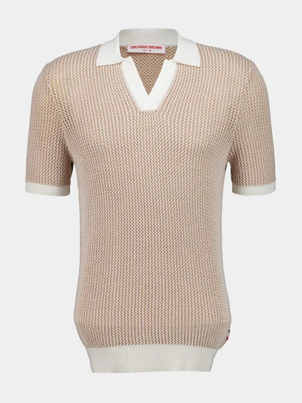 Biscuit Horton Chevron Crochet Polo made by Orlebar Brown