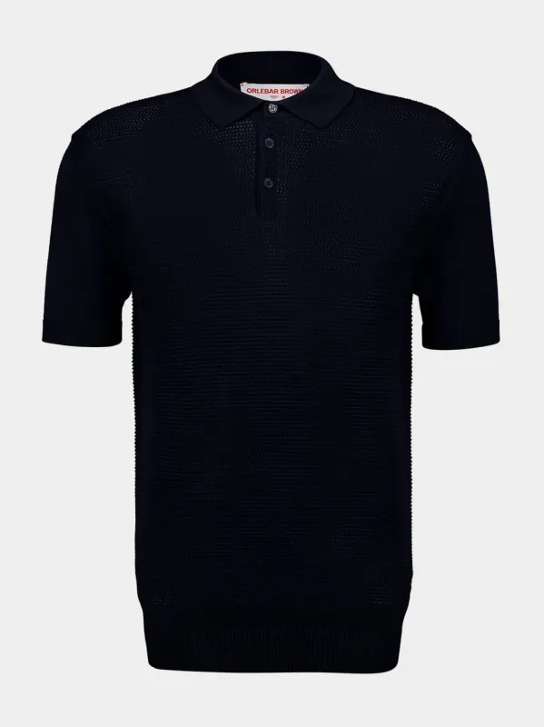Night Iris Burnham Knit Polo Shirt made by Orlebar Brown