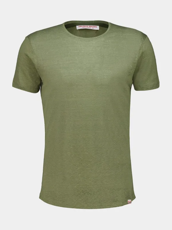 Herbal Green Tailored Linen T-Shirt made by Orlebar Brown