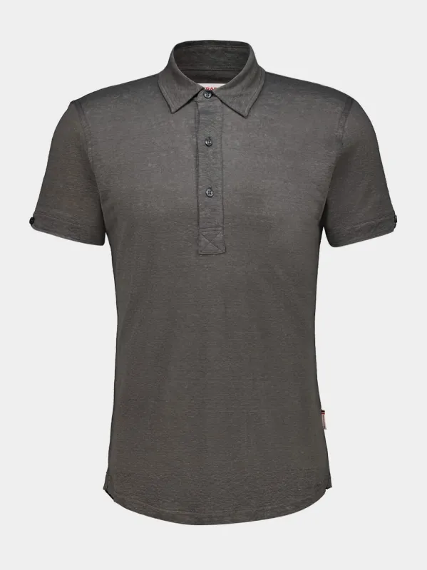 Elephant Grey Sebastian Tailored Linen Polo made by Orlebar Brown