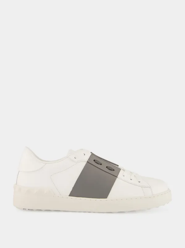 White and Grey Calfskin Open Sneakers made by Valentino Garavani