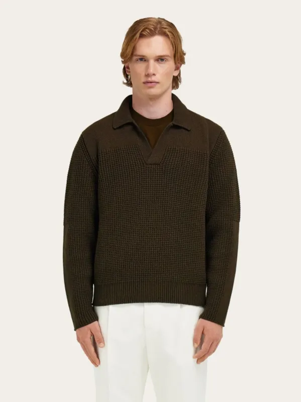 Olive Green Wool Polo Sweater made by Salvatore Ferragamo