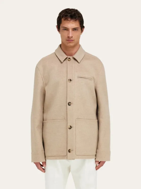 Light Beige Mélange Wool and Cashmere Blouson made by Salvatore Ferragamo