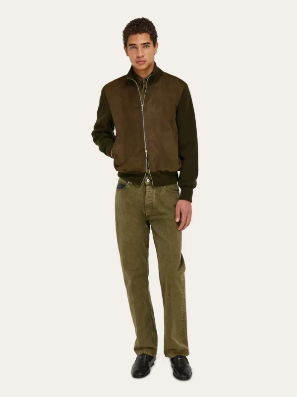 Olive Green Suede Knit Blouson made by Salvatore Ferragamo