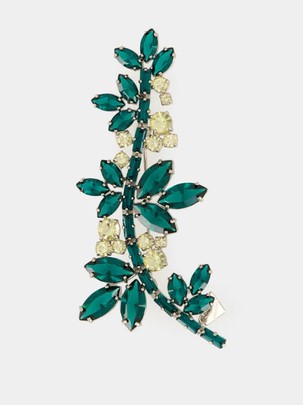 Emerald Green and Jonquil Yellow Crystal Floral Brooch made by Prada