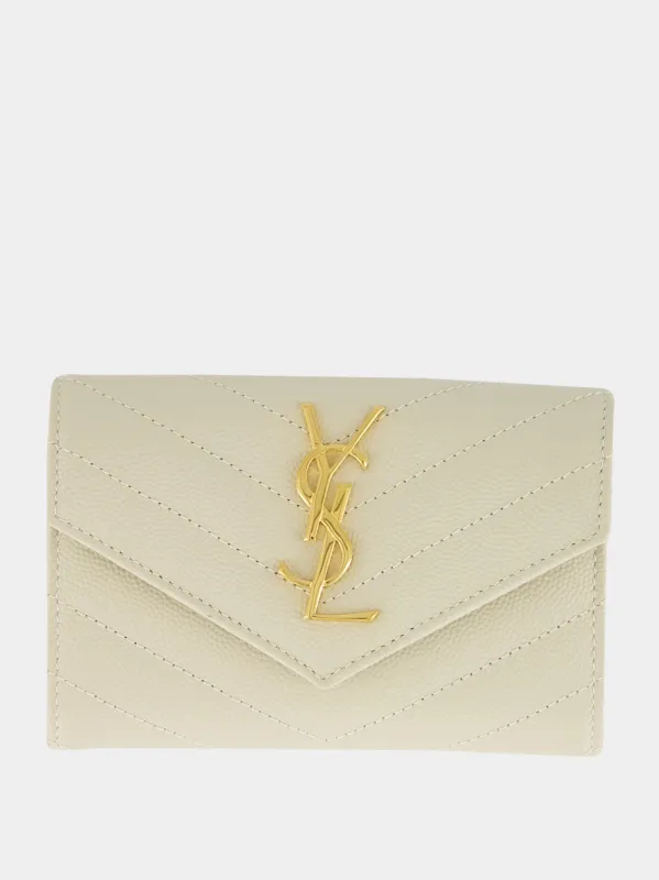 Cream Small Leather Envelope Wallet made by Yves Saint Laurent