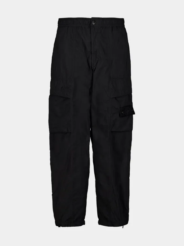 Black Nylon Ghost Cargo Trousers made by Stone Island