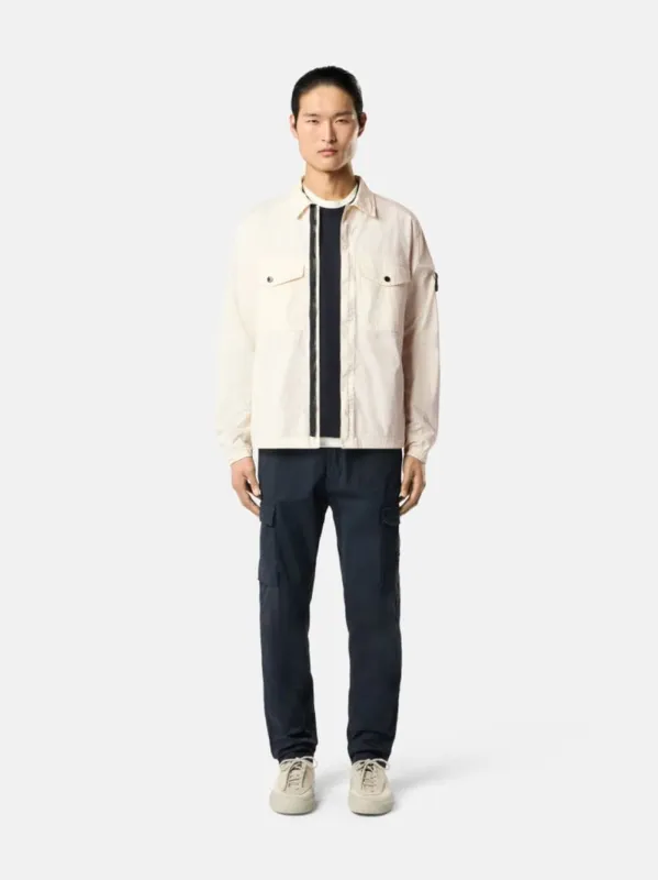 Ivory Cotton Twill Zip-Up Overshirt made by Stone Island