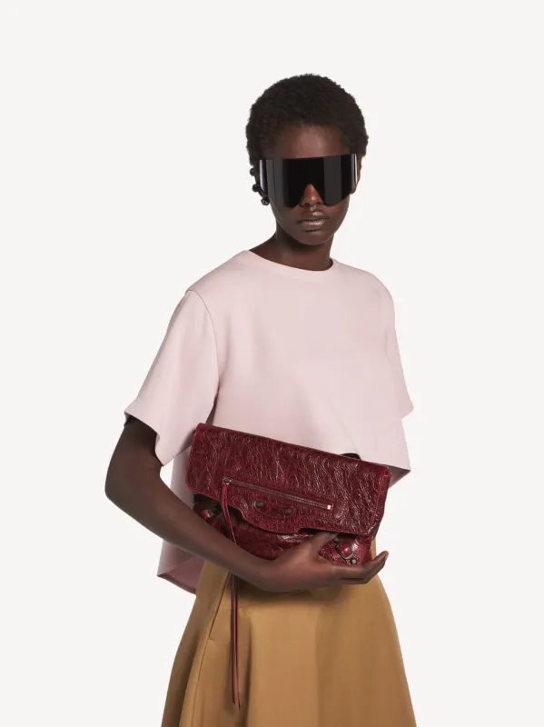 Berry Red Leather Clutch Bag made by Balenciaga